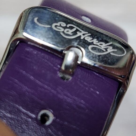 Ed Hardy Quartz Skull Butterfly Rose Leather Purple Watch Japanese Mvmt 3ATM HTF - Picture 13 of 16